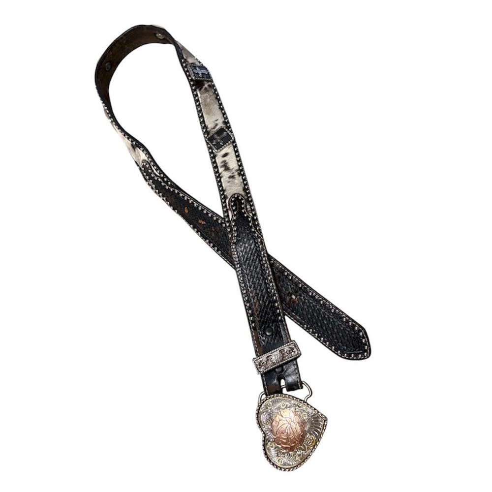 Ranger Belt Co Western Leather Belt Women's 34" Calf Hair Hide, Heart Buckle - Picture 2 of 7